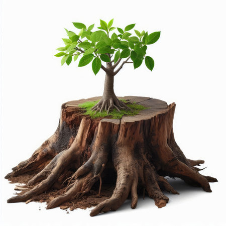Tree with roots isolated on a white background. 3d render.の素材
