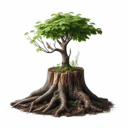 Tree with roots isolated on white background, clipping path included. 3d illustrationの素材