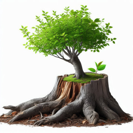 Tree with roots isolated on white background, clipping path included. 3d illustrationの素材