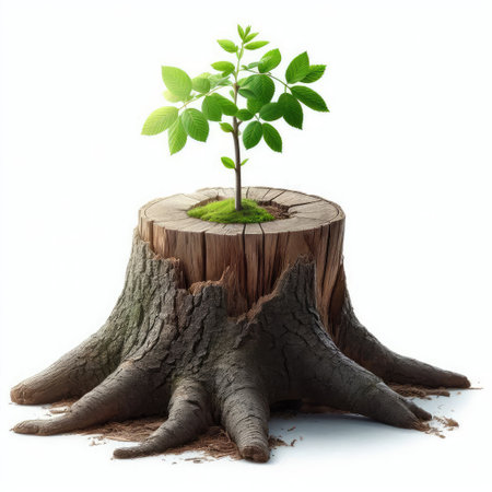 Tree growing from a stump isolated on a white background. 3d renderの素材