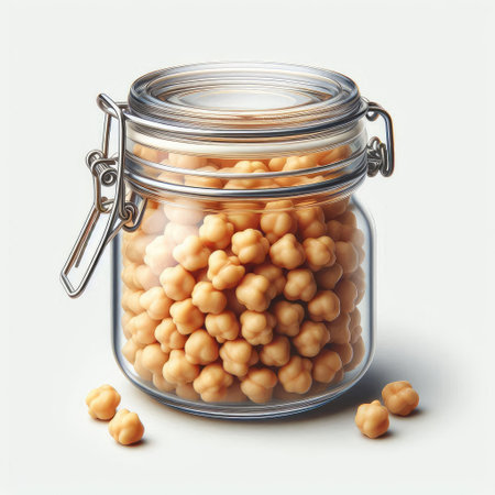 Glass jar with chickpeas isolated on white background. Vector illustration.の素材