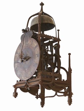 ANTIQUE CLOCK-old bronze clock on a white backround