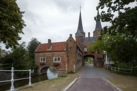 The Oostpoort in Delft, the eastern gate to the old city centreの写真素材