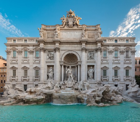 Trevi fountain at sunrise, Rome, Italy. Rome baroque architecture and landmark. Rome Trevi fountain is one of the main attractions of Rome and Italy.の写真素材