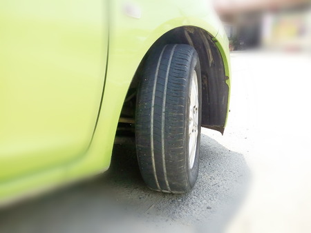 Focus on the Tires. Car turning left.の写真素材