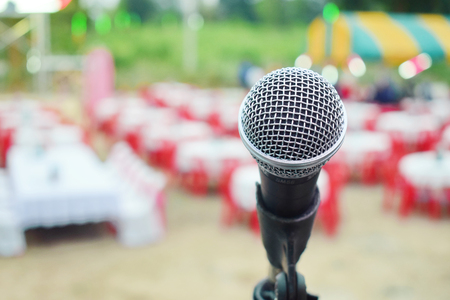 Microphone on stage at outdoor party. /Selective focusの写真素材
