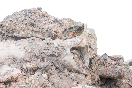 pile Soil or dirt with old cement from contruction road isolated on white backgroundの写真素材