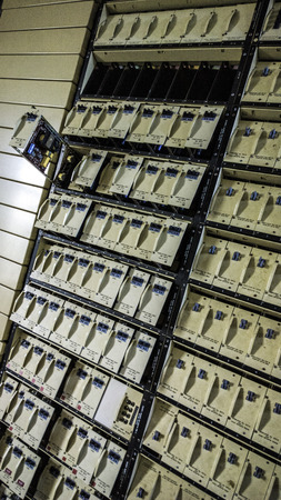 old analog transmission telephone equipment no longer in use taken 2014のeditorial素材