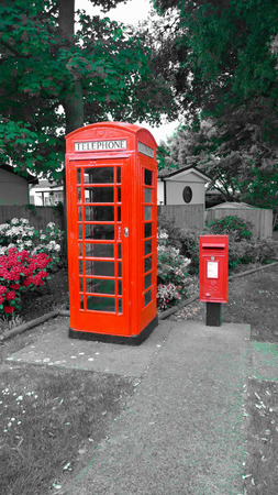 BT GPO red telephone box with a Postoffice PO letterbox beside, public use call payphone Taken OCT...