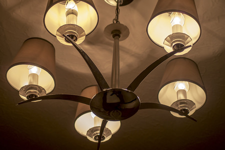 lamp shades shown in a hotel cealingの写真素材