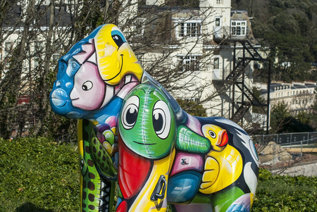 Daddyhole plain, Torquay, Devon, UK - 5 March 2015, Showing a gorilla statue names Lilo as part of the Great Gorillas project, a scheme to raise awarenes, art work by Damien Jeffery.のeditorial素材