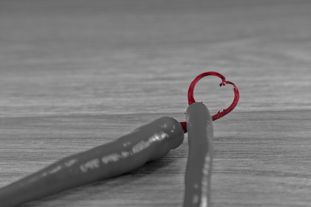 Showing 2 chillies with their stalks placed together to form a heartの写真素材