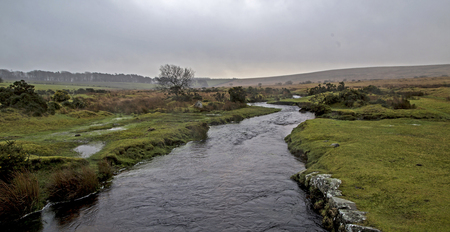 Showing a high stream river on dartmoor, england UKの写真素材