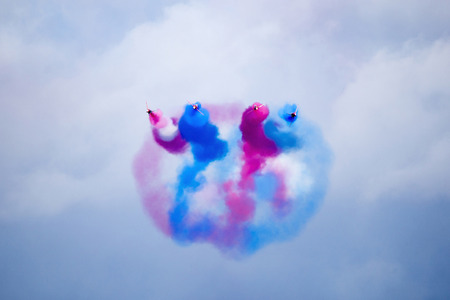 Torquay, Devon, UK, 12 June 2016 Showing the various formations of the RAF Red Arrows air display at...