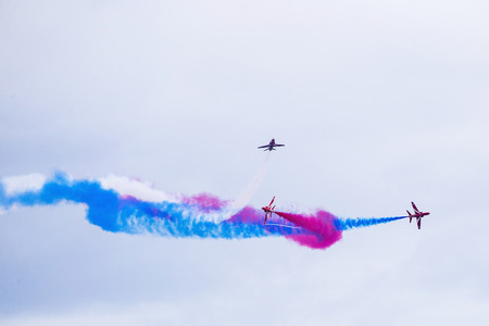 Torquay, Devon, UK, 12 June 2016 Showing the various formations of the RAF Red Arrows air display at...
