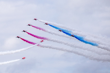 Torquay, Devon, UK, 12 June 2016 Showing the various formations of the RAF Red Arrows air display at...