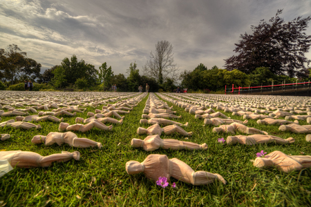 Exeter, Devon, UK, July 6 2016 - Showing an arists recreation and installation at a public park, symbolising the 19240 troops that died on the first day of the battle of the somme by creating 19240 individual, see http://www.thesomme19240.co.uk/のeditorial素材