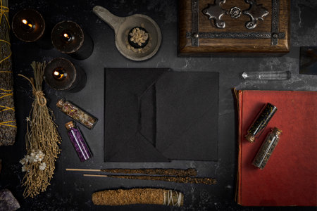 Esoteric, mystique and magic flat lay with copy space - Sorcery and alchemyの写真素材