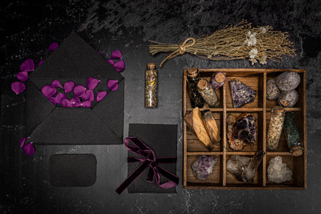 Esoteric, mystique and magic flat lay with copy space - Sorcery and alchemyの写真素材
