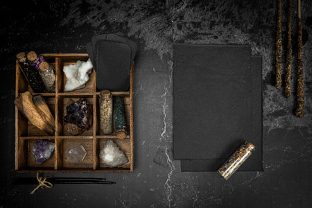 Esoteric, mystique and magic flat lay with copy space - Sorcery and alchemyの写真素材