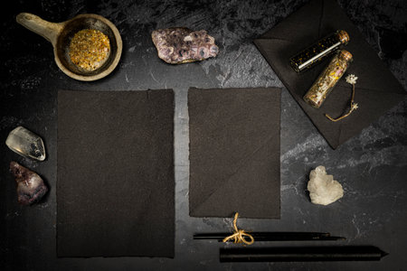 Esoteric, mystique and magic flat lay with copy space - Sorcery and alchemyの写真素材