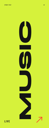 Lime vertical festival banner with giant rotated music word