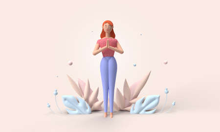3D illustration of a young woman doing yoga. zen posture. meditation posture. Zen atmosphere. well...