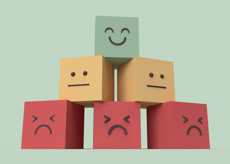 3d illustration of a concept about green happy smile face rating positive customer feedback and...