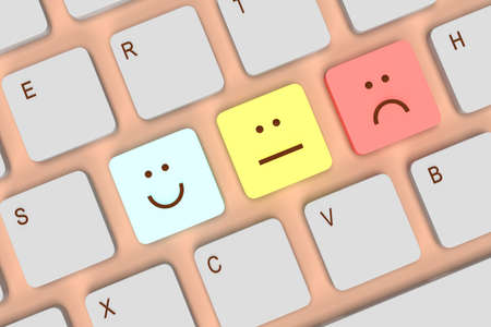 3d illustration of a concept about green happy smile face rating positive customer feedback and reviews, experience, satisfaction survey, mental health rating. 3d renderingの写真素材