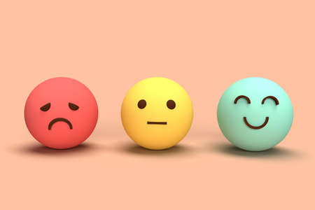 3d illustration of a concept about green happy smile face rating positive customer feedback and reviews, experience, satisfaction survey, mental health rating. 3d renderingの写真素材