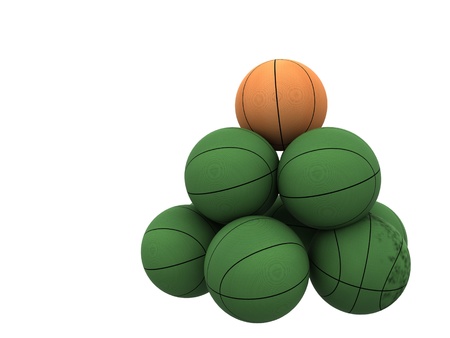 orange ball unique in green basket ballsの写真素材