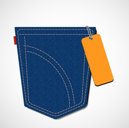 blue jeans pocket with blank orange tagの写真素材