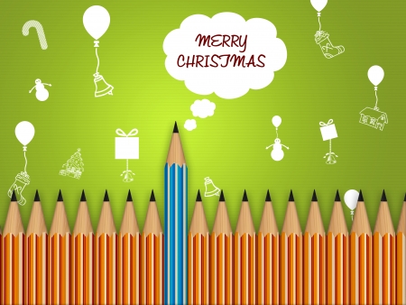 
conceptually showing merry christmas, many pencils in line with one main outの写真素材