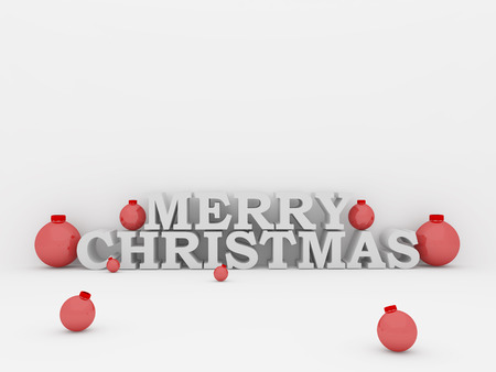 isolated merry christmas text with balls in redの写真素材