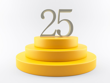 3d yellow podium with text 25 on topの写真素材