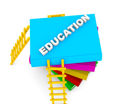 ladder on stack of colorful booksの写真素材