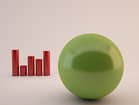 One individuality green sphere front of red cylindersの写真素材