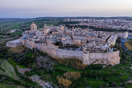 Aerial View of Mdina The-Majestic Silent City of Maltaの写真素材