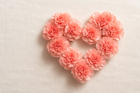 Heart of Pink Carnations on White Linen for Motherâs Dayの素材