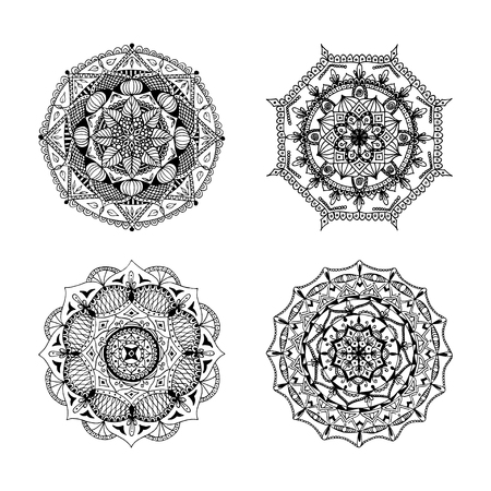 Set of hand drawn mandalas tattoos, coloring books and patterns (vector illustration)のイラスト素材