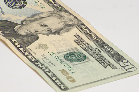 Macro view of an American twenty dollar bill.