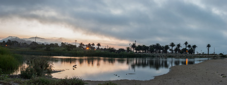 Ventura River estuary reflecting the morning light.の写真素材