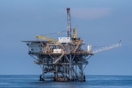 Oil Platform Gina stands alone between Anacapa Island and the mainland on August 14, 2018 in California, USA.のeditorial素材