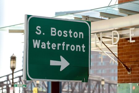 South Boston Waterfront sign posted to point the tourists in the right direction when navigating.の写真素材