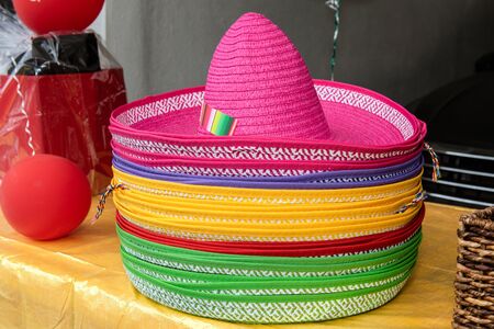 Brightly neon Sombrero party hats come in a variety of colors to choose from.の写真素材