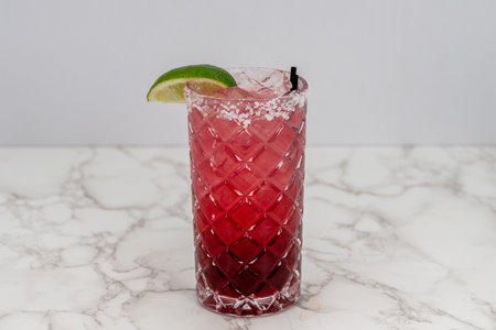 Tasty hibiscus drink in a Jamaican Margarita for cocktail hour.の写真素材