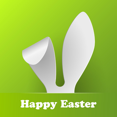 Vector Happy Easter Greeting Card with Color Paper Easter Ears on Green Backgroundのイラスト素材