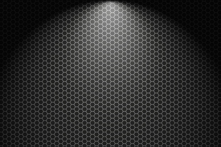 Dark horizontal background with hexagons. Background with lighting.