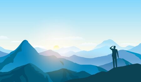 man looking landscape, business goal, motivating illustrationのイラスト素材
