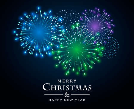 Holiday Fireworks Background, Merry Christmas and Happy New yearのイラスト素材